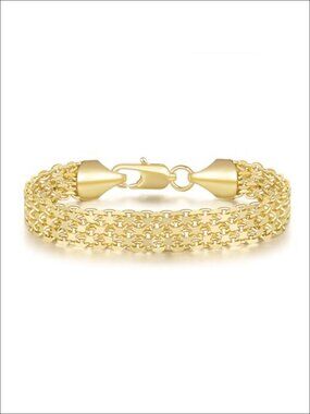 14K Gold Plated Widen Chain Bracelet for Women with Lobster Claw Clasp